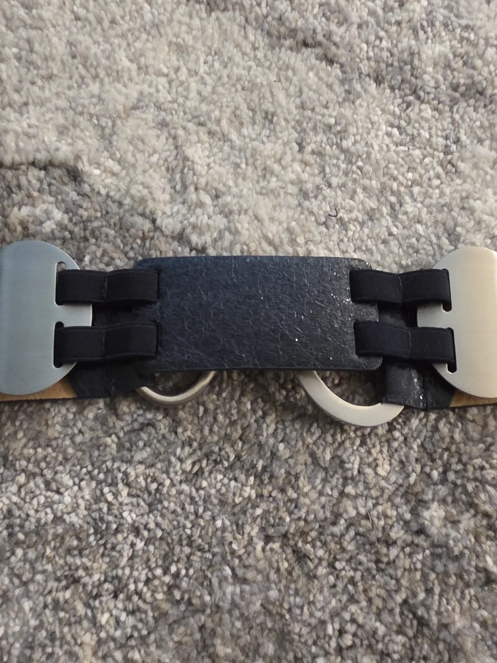 Chico's Black Leather Belt (Stretch) with Metal Ring Accent